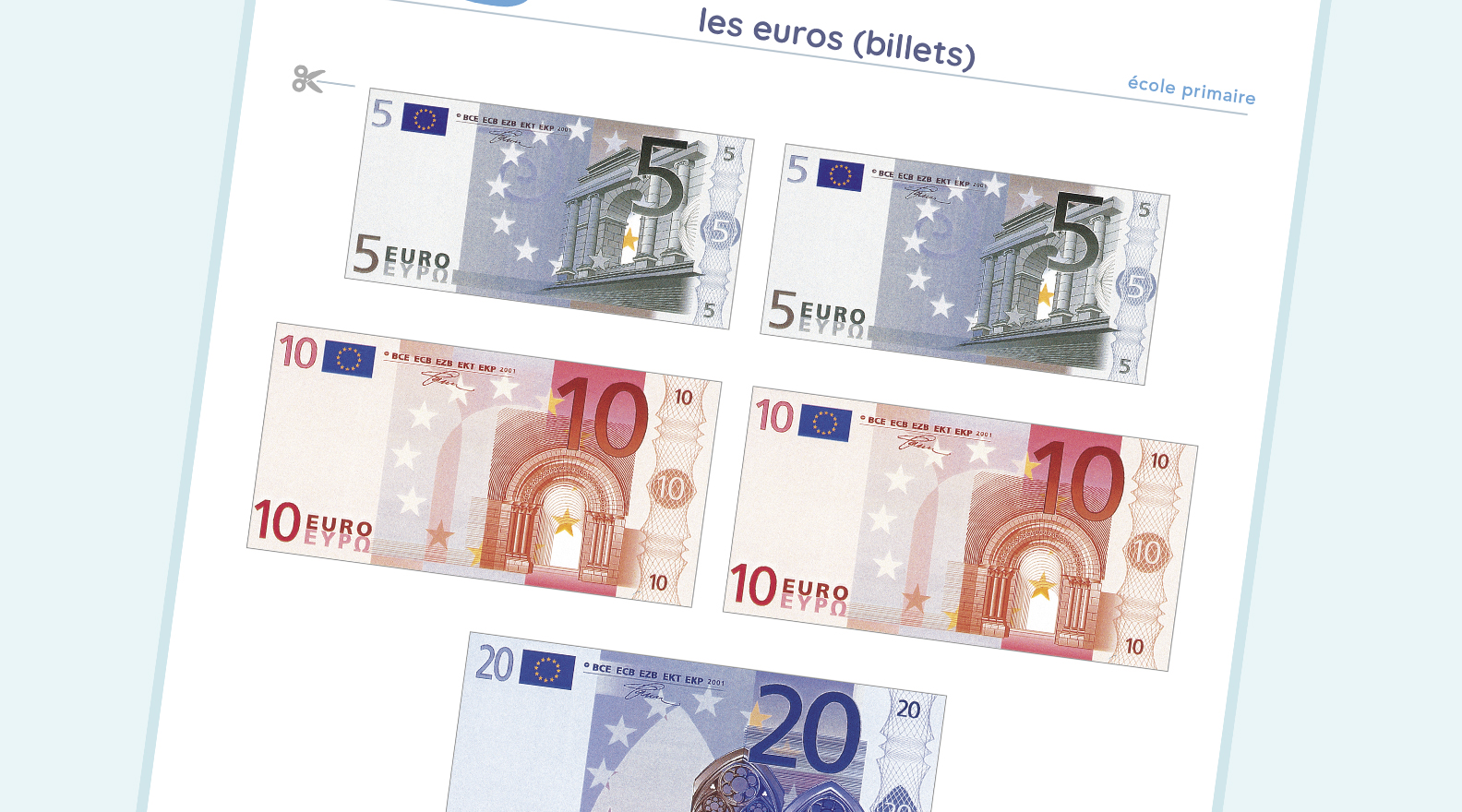2x Jeux d'argent fictif euro avec pince à billets pour enfants