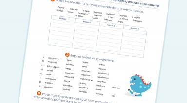 exercice Français - CM2  - Vocabulaire / qualités, défauts et sentiments