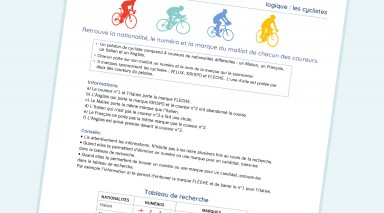 exercice Logique - CM2  - Les cyclistes