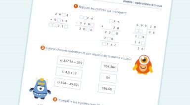 exercice Maths - CM2  - Opérations à trous