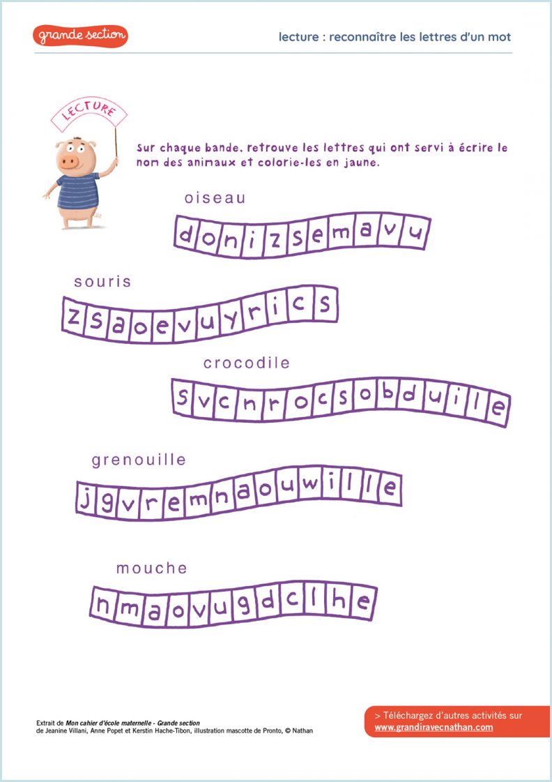 Reconstituer un mot avec des lettres - Une année à la maternelle