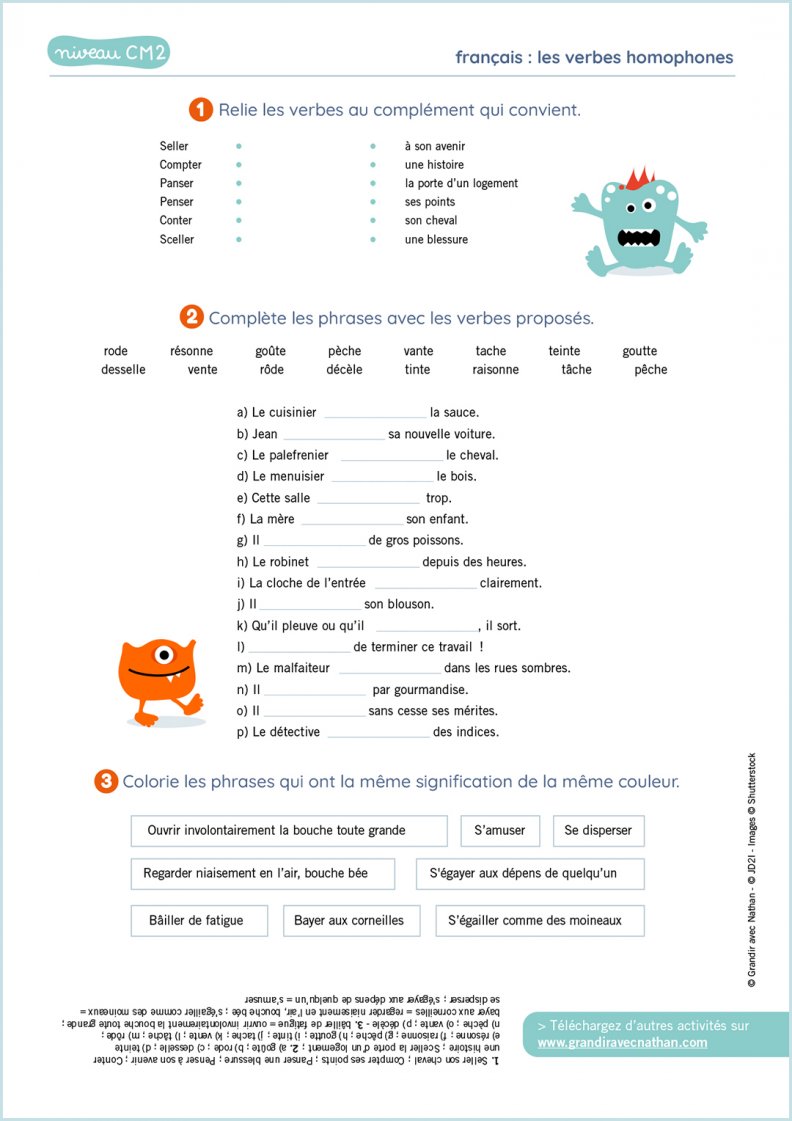 Les verbes homophones français CM2