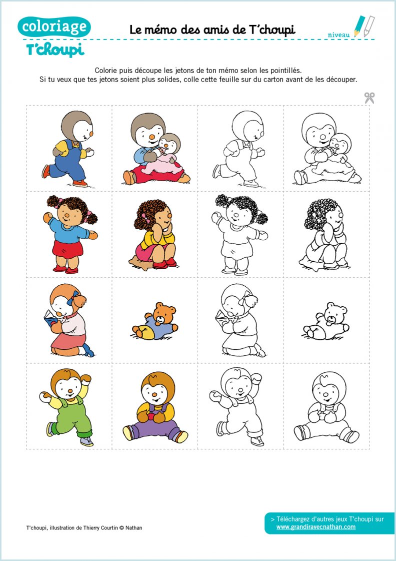 Coloriage Tchoupi Petite Section Le mémo des amis de T'choupi - Coloriages T'choupi | Grandir avec Nathan