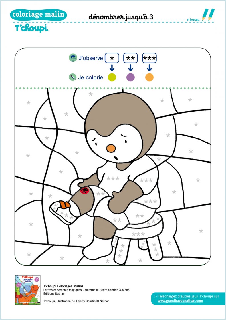 Coloriage Magique Petite Section Coloriage magique T'choupi : dénombrer jusqu'à 3 - Coloriages T'choupi | Grandir avec Nathan
