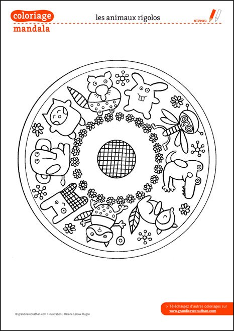 Coloriage Mandala : Les animaux rigolos